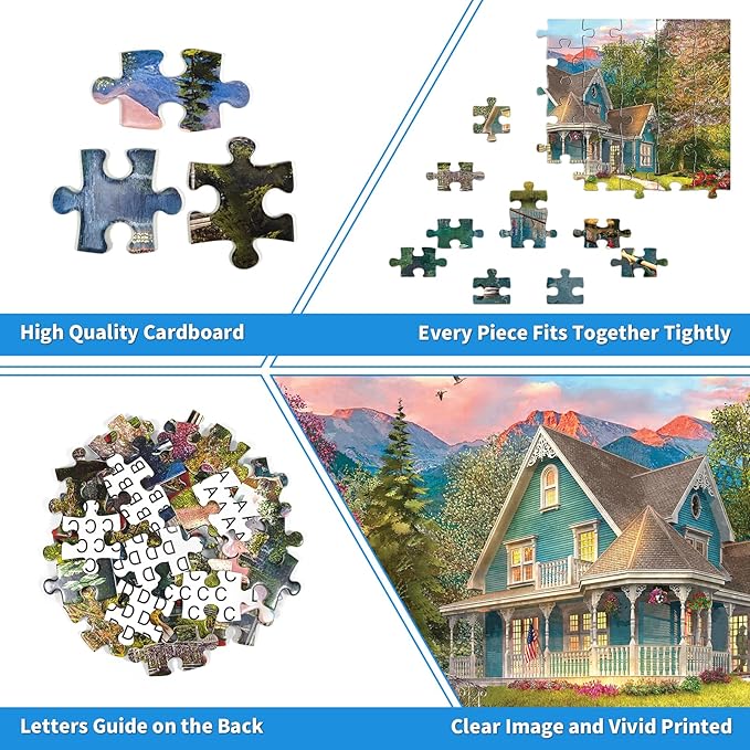 100 Piece Puzzles for Kids Summer House 100 Piece Puzzles for Adults, Mountain Villa Landscape 100 Pieces Puzzle for Kids Ages 4-8, Mountain Cottage Oil Painting Puzzle for Seniors Teens