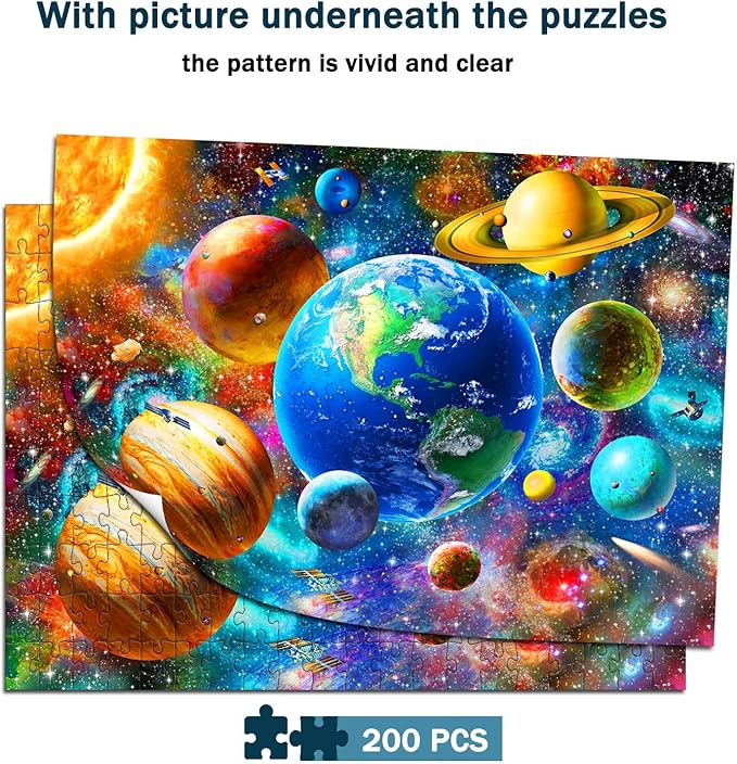 Puzzles for Kids Ages 8-10 6-8 - Solar System Planets Floor Puzzle- 200 Piece Jigsaw Puzzles for Kids Ages 10-12 Year Old and Adults.Colorful Children Puzzles for Girls and Boys Educational Toys
