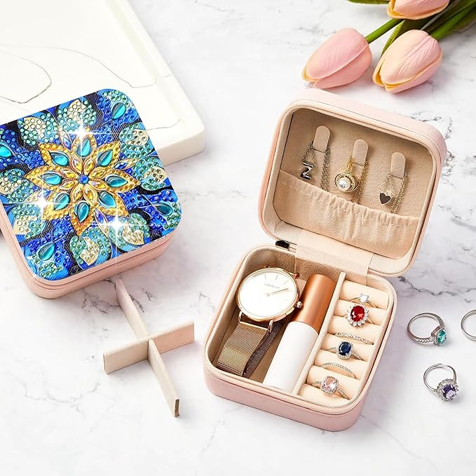 2 PC Diamond Art Jewelry Boxes Kits for Adults Teen with Painting Gem Dots Arts and Crafts Kits for Women Kids Girls 8 12 Year Old Ages 5 6 7 9 10 11 13 14 Birthday Gift(Mandral Blue)