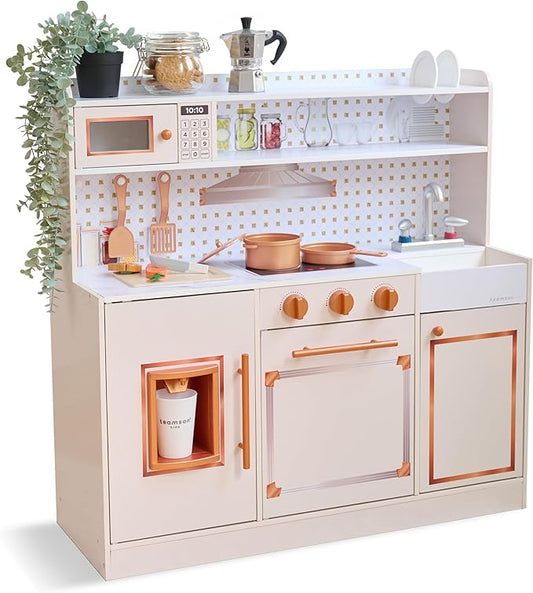 Teamson Kids Wooden Play Kitchen for Toddlers with Accessories, Pretend Cooking Set for Kids Age 3+, White Toy Kitchen Playset, Retro Design, Realistic Features for Boys & Girls, St. Louis Collection