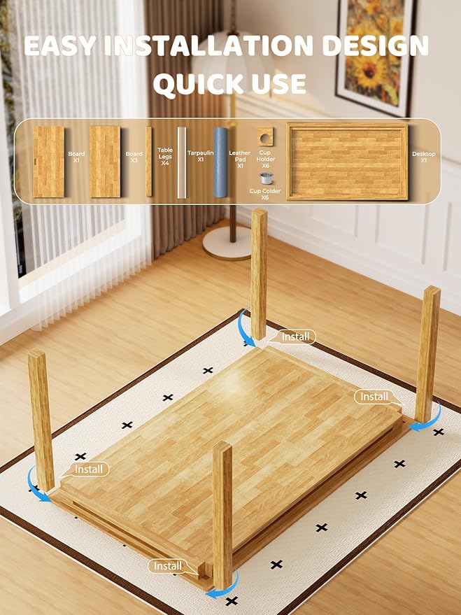 Board Gaming Table with Removable Top - 57×33 inch Solid Wood Panel for Board Games, Play Mat & Detachable Cup Holders, Dice Trays for 4-6 People, Convertible Poker & Card Table