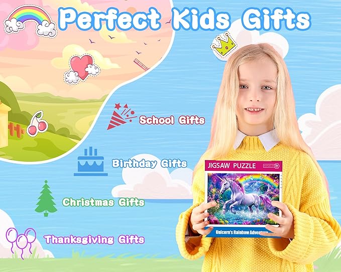 100 Piece Puzzles for Kids Ages 4-6 6-8 Unicorn Rainbow Jigsaw Puzzles Kids Puzzles Ages 5-8 100 Piece Puzzle for Adults Kids Learning Educational Toys Gifts for Girls Boys