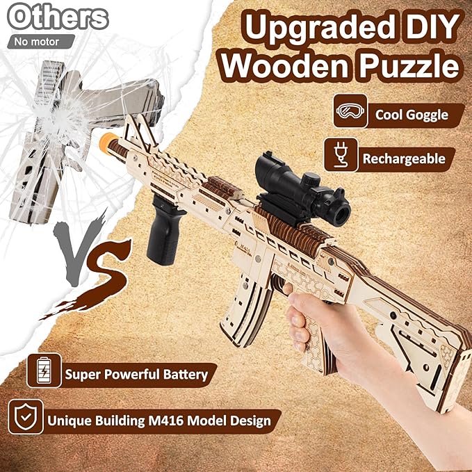 3D Wooden Puzzles for Adults, Wooden 3D Puzzle M416 Model Electric Toy Building Model Kits with Sight and Goggles, DIY Wood Crafts Cool Toys Unique Gifts Hobbies for Men Women Teens