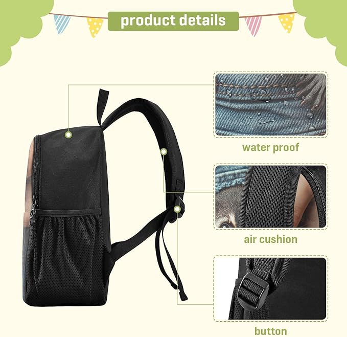 Raccoon Cute Toddler Backpack for Boys Girls 3-6 Small Travel Backpacks for Kids Preschool Bookbag for Elementary Kindergarten for School