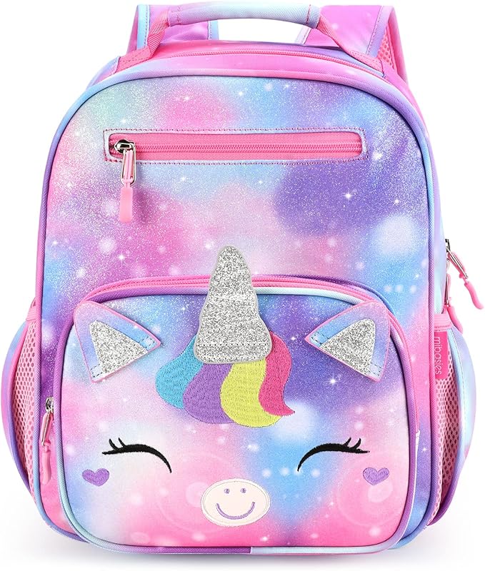 mibasies Girls Backpack for Elementary School, Kids Backpack for Girls 5-8 Unicorn Bangs