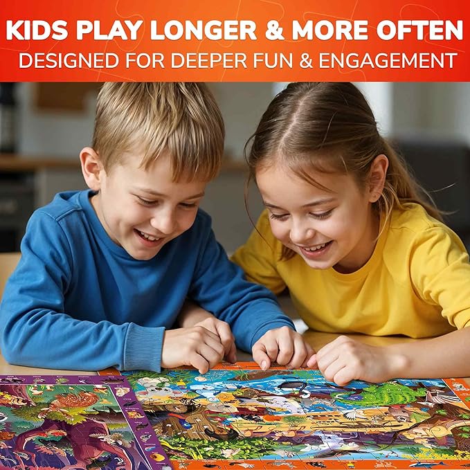 QUOKKA 100 Piece Puzzles for Kids Ages 4-6 - 4 Jigsaw Puzzles for Kids Ages 6-8 - Search and Find Game with Animals, Dinosaurs for Childrens 5-8 - Learning Educational Toys for Boys and Girls 8-10