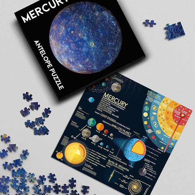 Antelope - 1000 Piece Mercury Jigsaw Puzzle for Adults, Space Planet Round Circle Solar System Puzzle, High Resolution, Matte Finish, No Dust