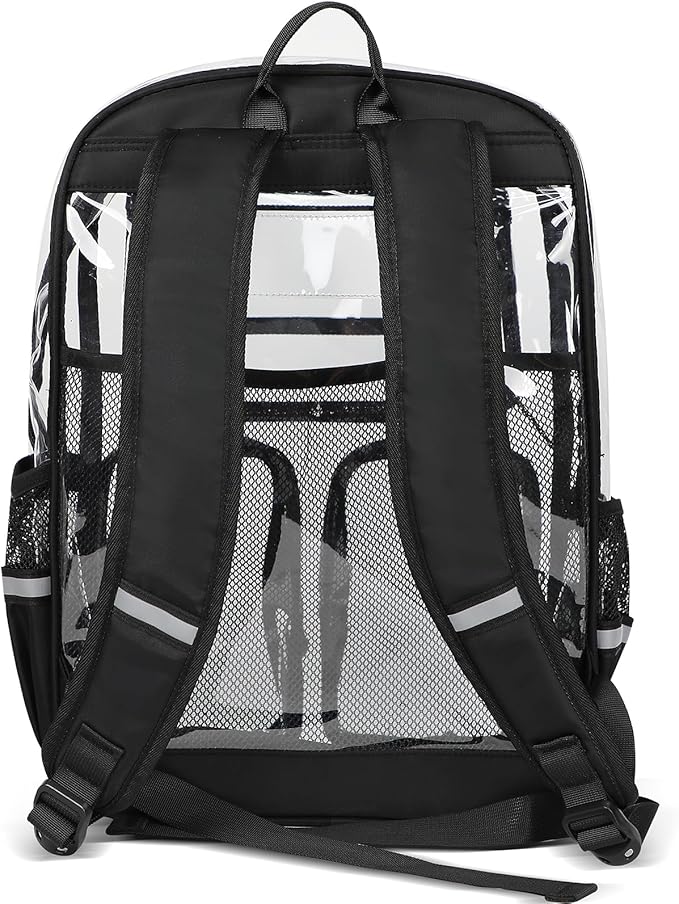 Clear Backpack for School - 17" Transparent Backpacks With Water-Resistant PVC Plastic Material and Ruggedly Reinforced Shoulder Straps, School Bag for Teen Boys Girls Black