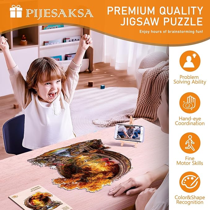 Wooden Puzzles for Adults, Scenery in Barrel Wooden Jigsaw Puzzle, Unique Shape Wood Puzzles Adult, Presents for Women and Men, Wall Art Home Decor (L-13.3 * 13.2in-300 Pieces)