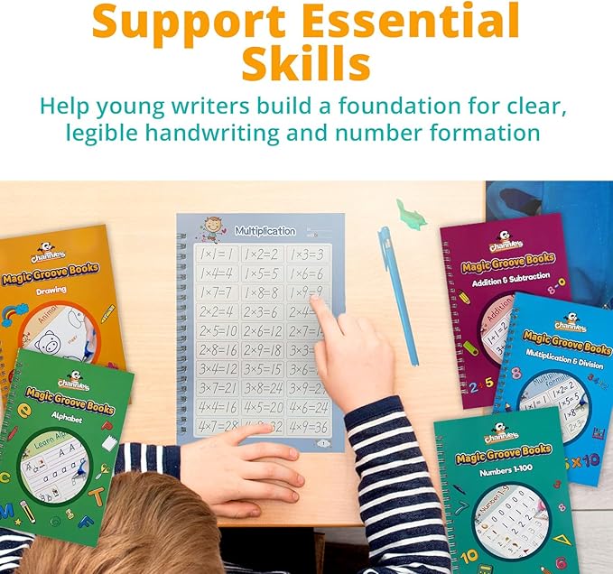 Channie’s Magic Groove Book Set, Kids’ Reusable Activity Books, Fun Workbooks for Homeschool or Extra Practice; Improve Handwriting Skills, Letter & Number Formation, Includes 5 Books