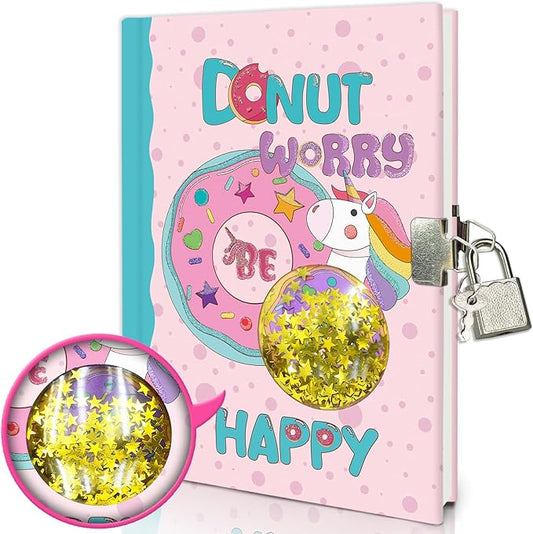 GINMLYDA Girls Diary with Lock for Kids, Pink Doughnut Diaries 7.1x5.3” 160 Page Cute Secret Notebook for Girls Journal with Lock & Key for Little Kids Writing Drawing Girls Gift Age 5-10 Years Old
