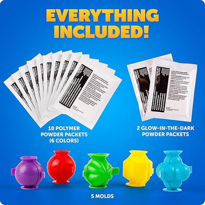 Blue Marble Bouncy Ball Science Kit - Make Up to 45 Glow in The Dark Bouncy Balls for Kids with 6 Colors & 5 Mold Shapes, DIY STEM Projects, Science Kit for Kids, Kids Science Projects, Ball Maker