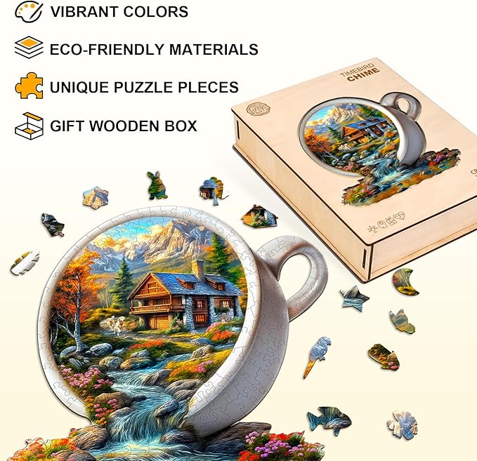 Wooden Puzzle for Adults-Wooden Puzzle Unique Shape Advanced Cup of Serenity Wooden Jigsaw Puzzle for Adult, Wood Puzzles,Challenge Wooden Jigsaw Puzzle(M-11.4 * 11.2in 200pcs)