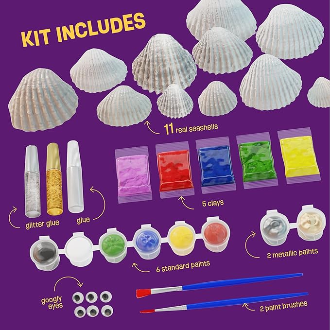 Dan&Darci Kids Sea Shell Painting Kit - Arts & Crafts Gifts for Boys and Girls - Craft Activities Kits - Creative Art Activity Gift Toys for Age 6, 7, 8, 9, 10, 11 & 12 Year Old 8-12