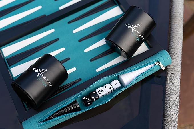 Travel Backgammon Set Deluxe – Roll-Up Board with Magnetic Wooden Frame, Dice Cups and Bag - Unique Travel Backgammon Set for Adults