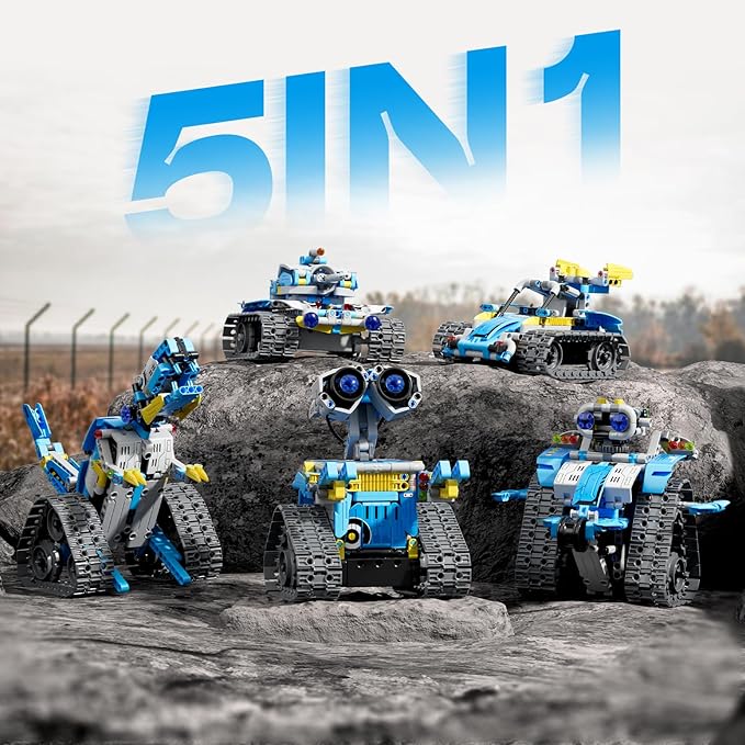 Robot Building Kit with Remote Control STEM Gifts for Kids Boys Ages 8-14, Technic Coding Robotic Toys for Teenโs Birthday, Build 5in1 Models with 488 Pieces