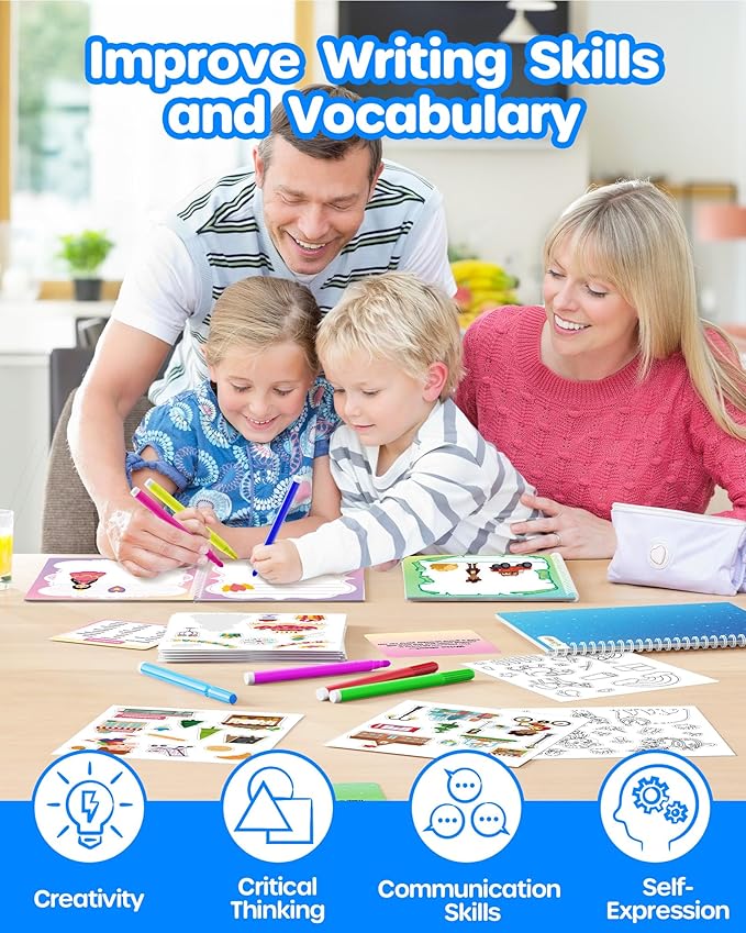 D-FantiX My Storybook Art Kit, Creative Writing & Drawing Activity Set for Boys & Girls, Hardcover Comic Book Making Kit with Stickers, DIY Arts and Crafts Supplies Gifts for Kids Ages 5, 6, 7, 8-12