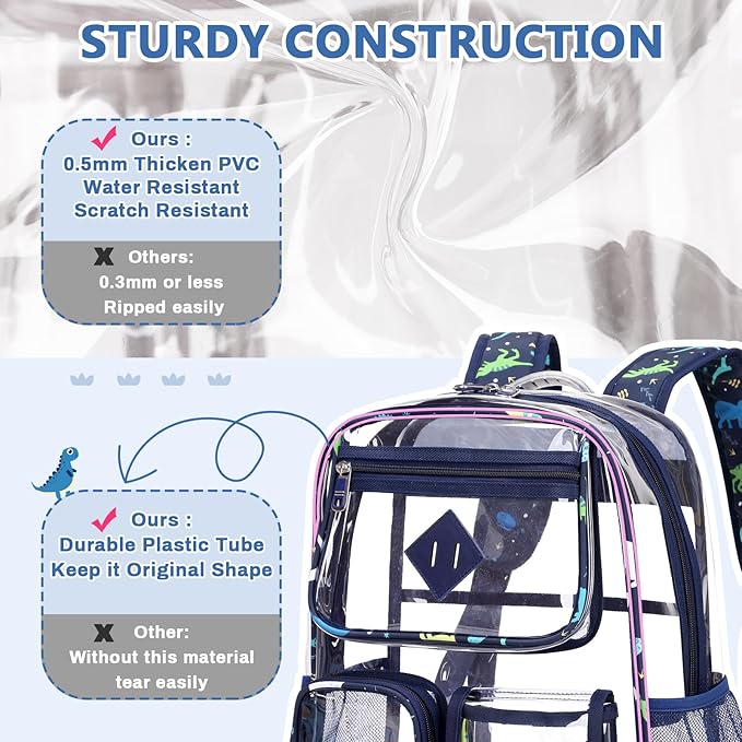Clear Backpack for School,Heavy Duty PVC Transparent Bookbag for Girls Stadium Approved See Through Backpack