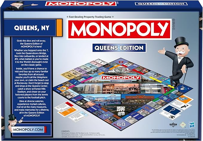 Monopoly Board Game Queens NY Edition : 2-6 Players Family Board Games for Kids and Adults, Board Games for Kids 8 and up, for Kids and Adults, Ideal for Game Night