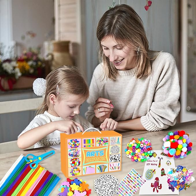 2000 PCS Arts and Crafts Supplies for Kids All-in-1 Craft Kit with Pipe Cleaners Craft Box Set DIY Crafting Supply School Supplies Toys Gifts for Girls Boys Ages 4-6, 6-8, 8-12, Orange