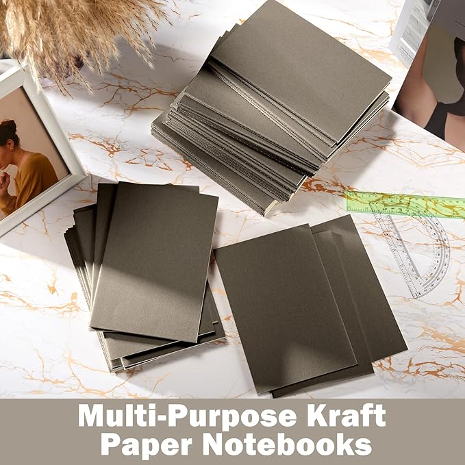 Sepamoon 150 Pack Kraft Notebook Journals 5.82 Inch x 4.13 Inch A6 Softcover Notebooks Bulk for Kids Student Writing Sketch Travel Journal Office Notepad with 48 Pages 24 Sheets, Lined(Dark Gray)