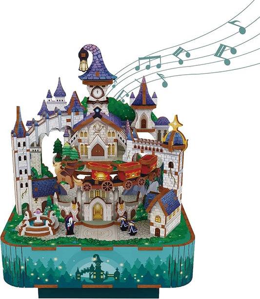 Tonecheer Wooden Music Box Puzzle for Adults,DIY Rotating Music Box Kit 3D Creative Musical Puzzle Crafts Model Building Kits Desk Decor for Teens Kids Birthday Gift (Magical Castle)
