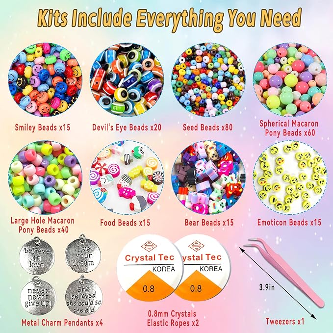 Clay Beads Arts and Crafts Kit for Jewelry Making, With Smiley Letter Beads, Gifts for Girls Age 6-12