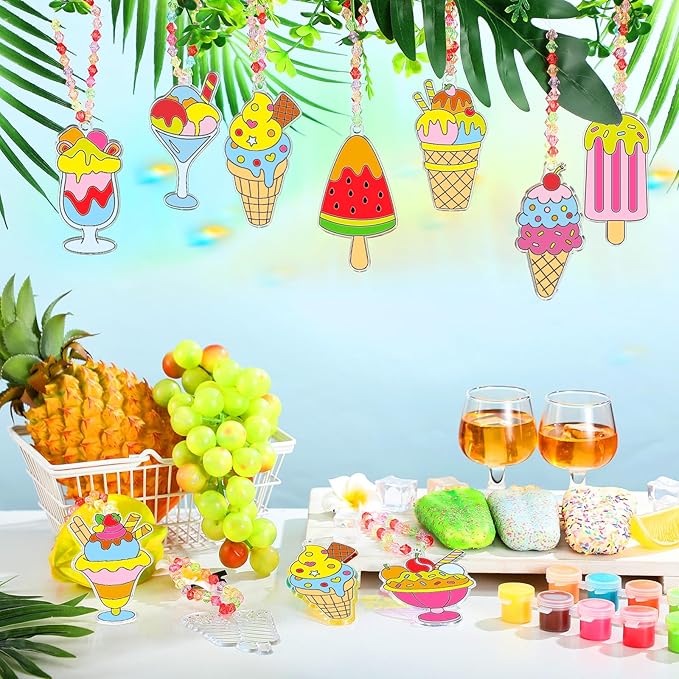 Yaomiao 30 Sets Summer Suncatchers Window Art Drawing Kits DIY Ice Cream Sun Catcher Crafts Bulk Paint Your Own Window Hanging Ornaments for Home Classroom Birthday Party Favors Decor Gifts