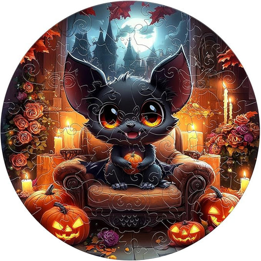 Wooden Puzzles for Kids Ages 4-6 - Halloween Black Bat 50 Pieces Children Puzzles - Large Pieces Kids Puzzle with Unique Shapes - Educational Puzzles for Boys and Girls (11.4 * 11.4 in)