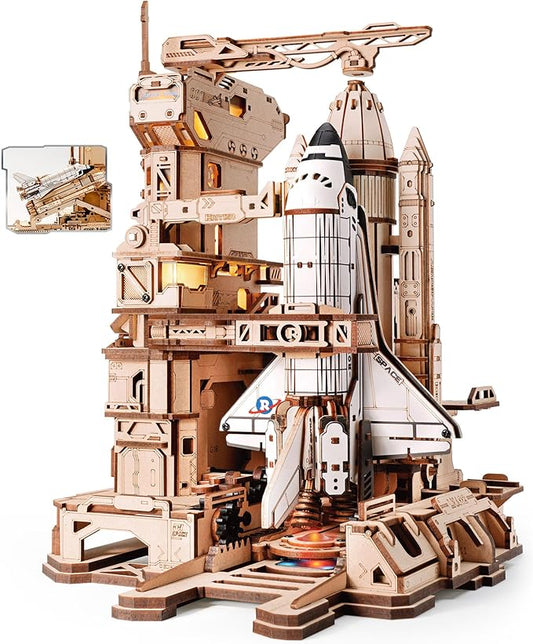 ROKR 3D Puzzles for Adults Space Shuttle, Interactive DIY Building Model with Lighting, Airplane Wooden Puzzles, Desk Decor, Engineering Gifts for Adults Men Teens 14+, STEM Project