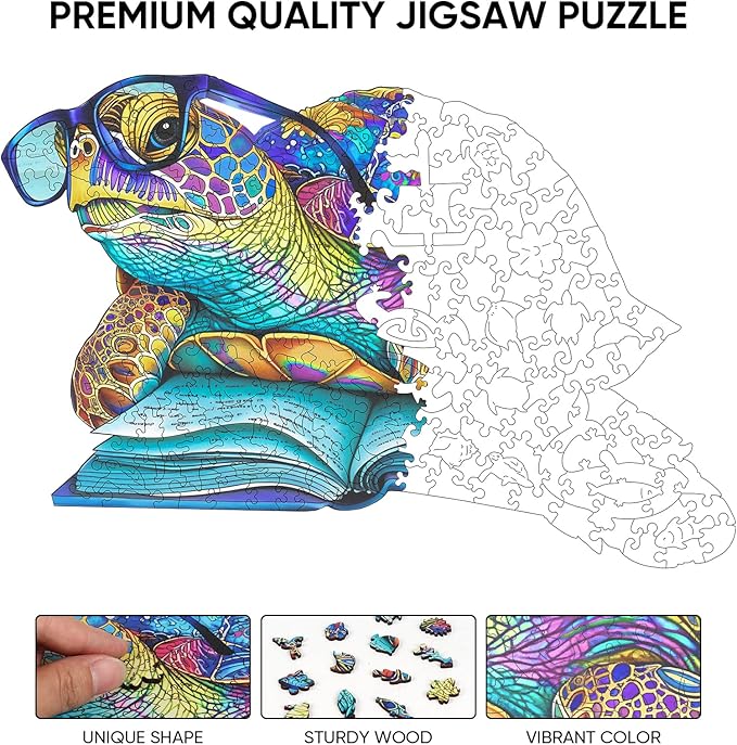 Wooden Puzzles for Adults, Spectacled Turtle Jigsaw Puzzles 200 Pieces, Unique Shape Animal Adult Puzzles, Wood Toys Puzzles Best Gift for Adults and Kids Family Brain Games 12.5x8.4 inch