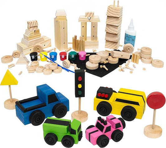 SparkJump DIY Wood Building Kits, STEM Woodworking Kit for Kids, Creative Fun Craft Projects, Great Gift for Boys & Girls (Wooden Cars, 1-Pack)
