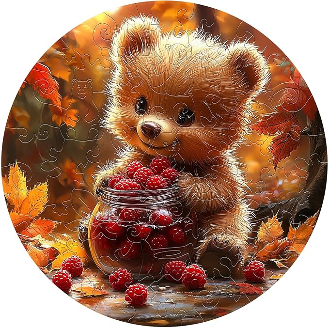 Wooden Puzzles for Kids Ages 4-6 - Berry Bear 50 Pieces Children Puzzles - Large Pieces Kids Puzzle with Unique Shapes - Educational Puzzles Toys for Boys and Girls (11.4 * 11.4 in)