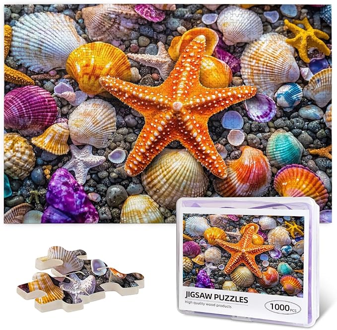 Jigsaw Puzzles for Adults 1000 Pieces,Colorful Seashell Puzzle for Adult 1000 Piece, Seashell and Seashore Beach 1000 Pieces for Adults, Marine Jigsaw Puzzles 500 Piece for Adult