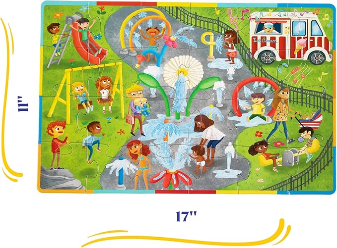 Upbounders® Double-Sided Jumbo Floor Puzzle for Kids | 24-Piece Jigsaw Puzzle with Large Pieces & Storage Box | Multicultural Puzzle for Toddlers & Children (Splash Park & Playground Theme)