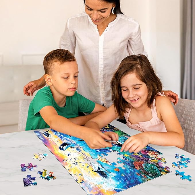 100 Piece Puzzles for Kids Ages 6-8 8-10 - Killer Whales Orca - 100 Piece Jigsaw Puzzle for Senior Ocean Jigsaw Puzzle for Toddler Children Learning Educational Puzzles Toys for Boys and Girls