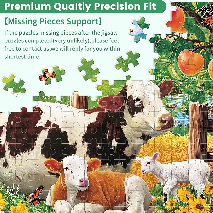 300 Pieces Puzzle for Adults, Countryside Farm Puzzle for Adults Children, Cow Family and Apple Tree Jigsaw Puzzle 300 Pieces, Fun and Challenging Family Game Great Gift Idea, 20.5 * 15 in