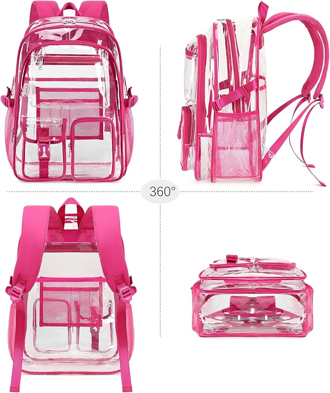 abshoo Large Clear Backpack For Girls Women School Bookbag Heavy Duty Transparent Backpacks (Hot Pink)