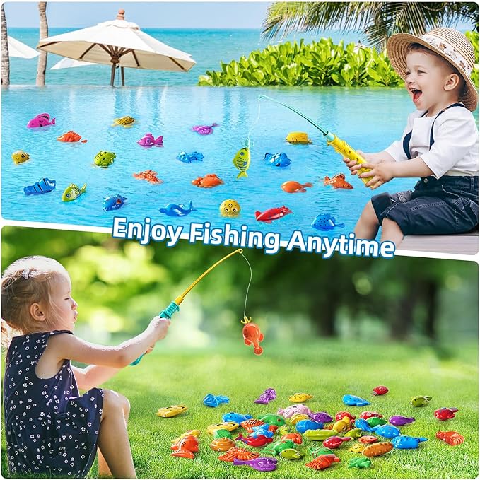 Magnet Fishing Game for Kids 3 4 5 6 7 8 Years Old - Pool Bath Toys for Toddlers, Pole Rod Net, Floating Fish Toys, Outdoor Party Toys for Boys Girls Kids Age 3-8 8-12 Year Old