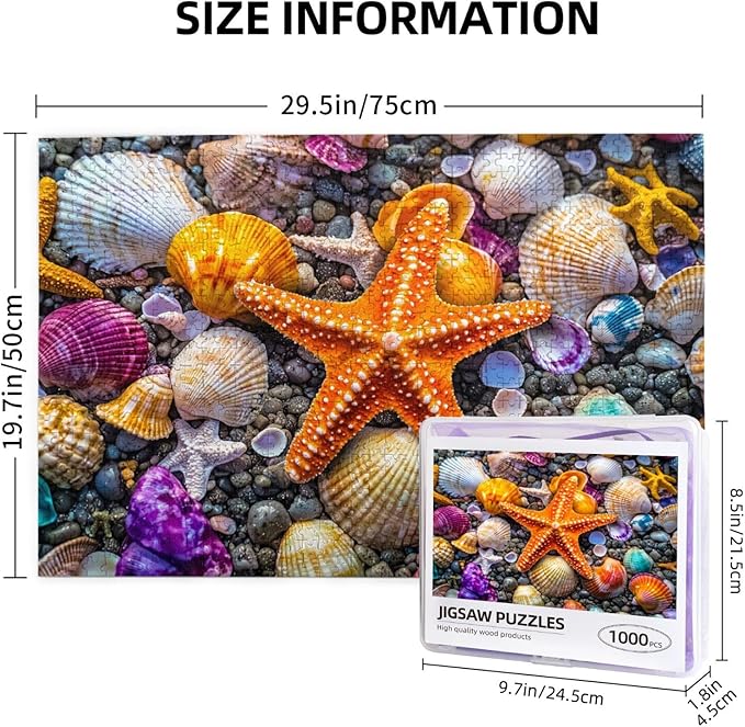 Jigsaw Puzzles for Adults 1000 Pieces,Colorful Seashell Puzzle for Adult 1000 Piece, Seashell and Seashore Beach 1000 Pieces for Adults, Marine Jigsaw Puzzles 500 Piece for Adult