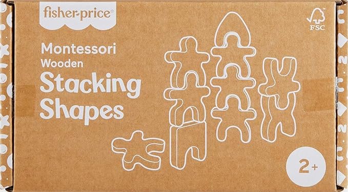 Fisher-Price Wood Montessori Toy Stacking Shapes, American Montessori Society Seal of Excellence, 16-Piece Wooden Learning Activity & Expert Play Tips for Kids Ages 2+ Years (Amazon Exclusive)