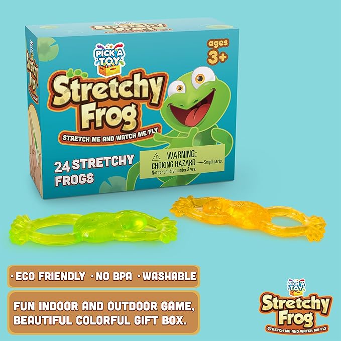 PICK A TOY Slingshot Frog 24 Set, Sticky Toys You Throw at The Wall, Stretchy Wall Climber Toy, Easter Egg Stuffer Party Favors for Kids, Goodie Bags, Pinata Filler
