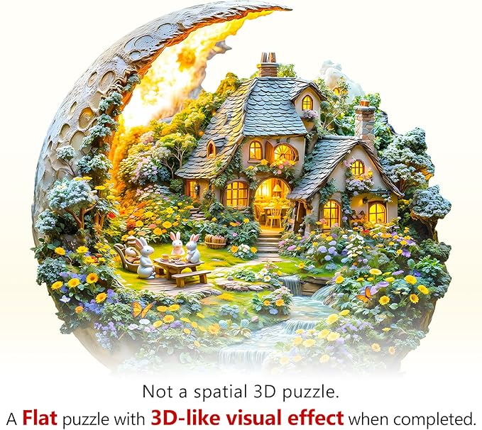 Wooden Puzzles for Adults 180 Pices, Moonlight Garden 3D Puzzles for Adults, Moonlight Garden Irregular Jigsaw Puzzles, Flat Puzzels with 3D Visual Effect, Finished Puzzle Size is 11.4 x 11.3in