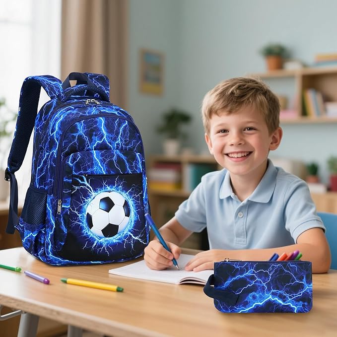 LEDAOU School Backpack for Boys Girls Soccer Kids Bookbag Elementary Middle School Bag for 8-14