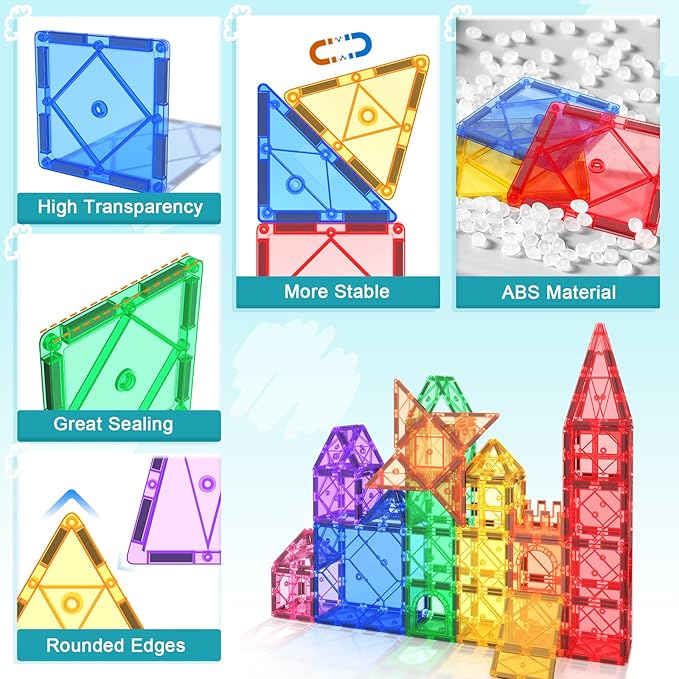 Magnetic Tiles Toddler Toys Magnetic Building Blocks for Kids Ages 3-12 STEM Educational Toys for Girls & Boys Sensory Play for Preschool Learning Birthday Chritmas Gifts Stocking Stuffers