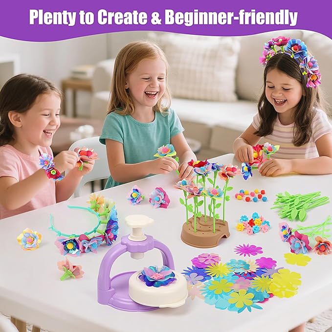 IQBOX. Fabric Flower Bouquet Kit Toys for Kids 4 5 6 7 8 Year Old โ Build Your Own Flower Market, Open-Ended STEM DIY Craft Kits for Girls โ Creative Birthday Gifts, Perfect for Preschool