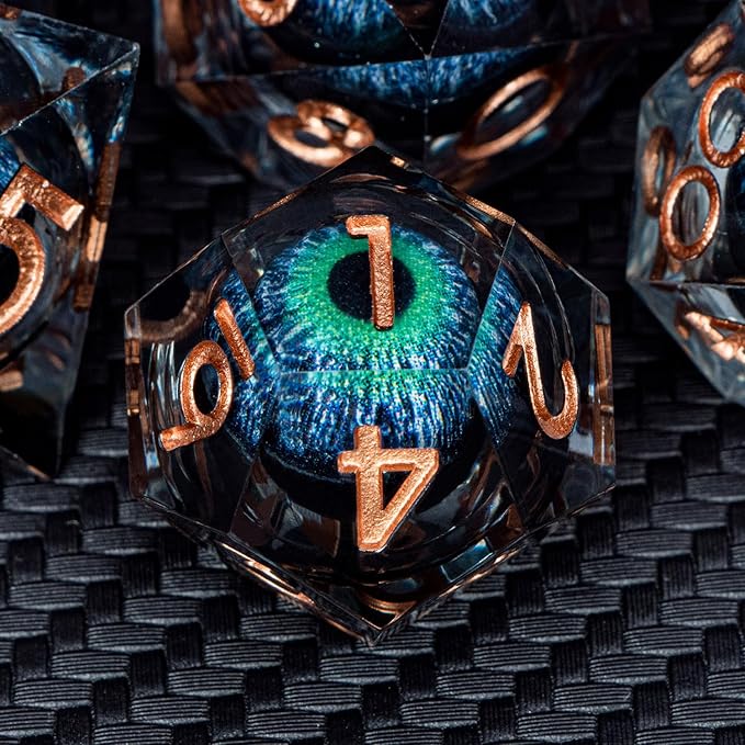 ARUOHHA DND Dragons Eye Dice Liquid Core Blue Green Resin Sharp Edged Dice Set with Gift Box, Compatible with D&D Role Playing Game, Dungeons Polyhedral D and D Dice D20 D12 D10 D8 D6 D4