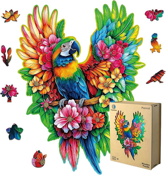 Wooden Puzzles for Adults Floral-Winged Parrot Puzzle - Laser-Cut Unique Shaped Stress Relief Jigsaw Puzzle, Wall Art Home Decor Gift for Family (14.9"×11.1" 200pcs)