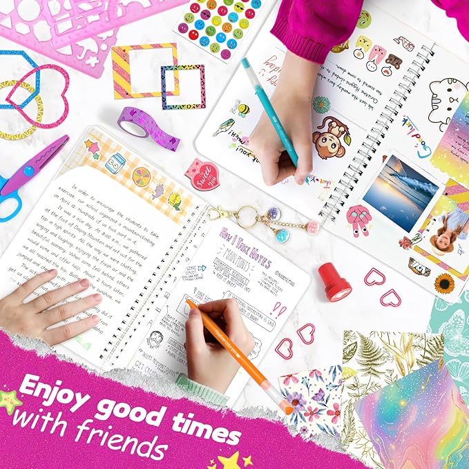 2-Pack DIY Journal Kit for Girls, Journal Set with Stickers, Birthday Gifts for Teen Girls, Decorate Your Planner/Organizer, Journaling Arts Craft Kit, Ideal Gifts for 8-12 13 14 Year Old Girl