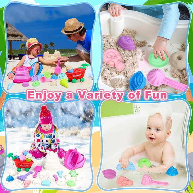 Beach Toys, Ice Cream Sand Toys with Collapsible Beach Bucket, Ice Cream Scoop and Cart, Sand Molds, Mesh Bag, Summer Outdoor Travel Toys for Toddlers 3-5